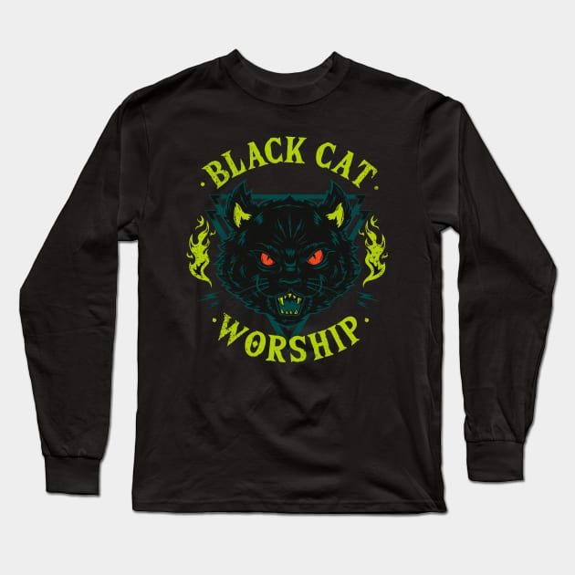 Black Cat Worship Long Sleeve T-Shirt by Galleta gráfico